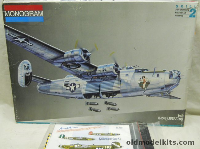 Monogram 1/48 Consolidated B-24J Liberator with Mask Set and Aeromaster Decals, 5608 plastic model kit